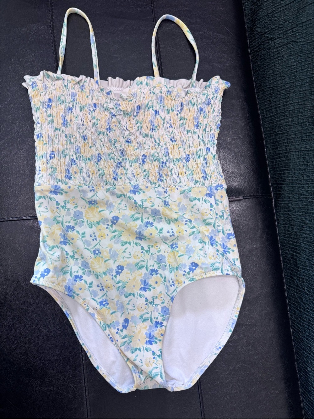 Janie and Jack Floral Smocked One-Piece Swimsuit in Yellow & Blue
